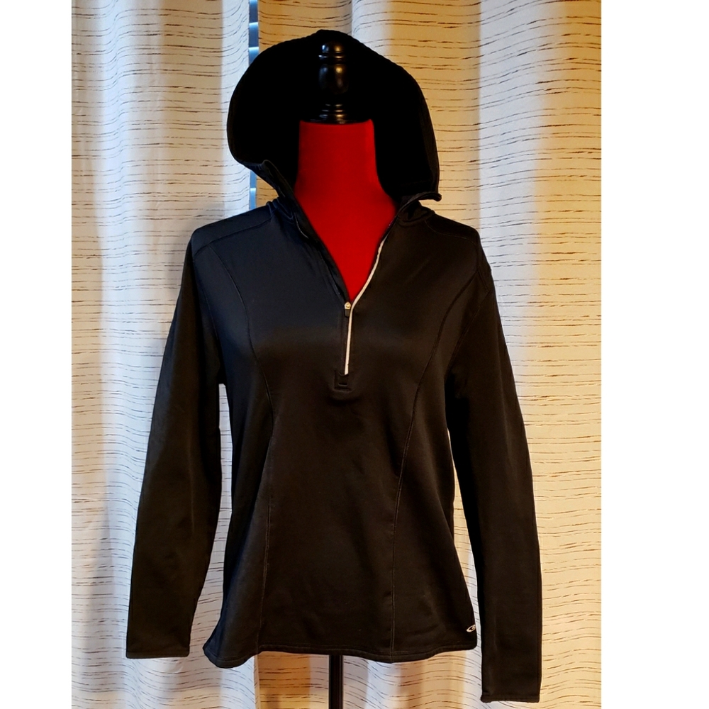 Womens semi fitted 1/4 zip front hoodie